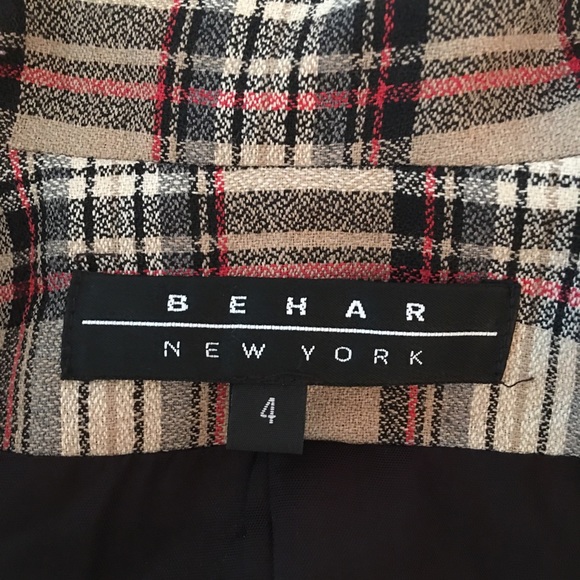 Behar hunt button tan red black stripe plaid vest - Picture 6 of 8
